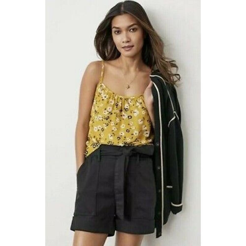 CAbi 5735 Couple Cami Tank Top Yellow Floral Leopard Print Blouse Size Medium